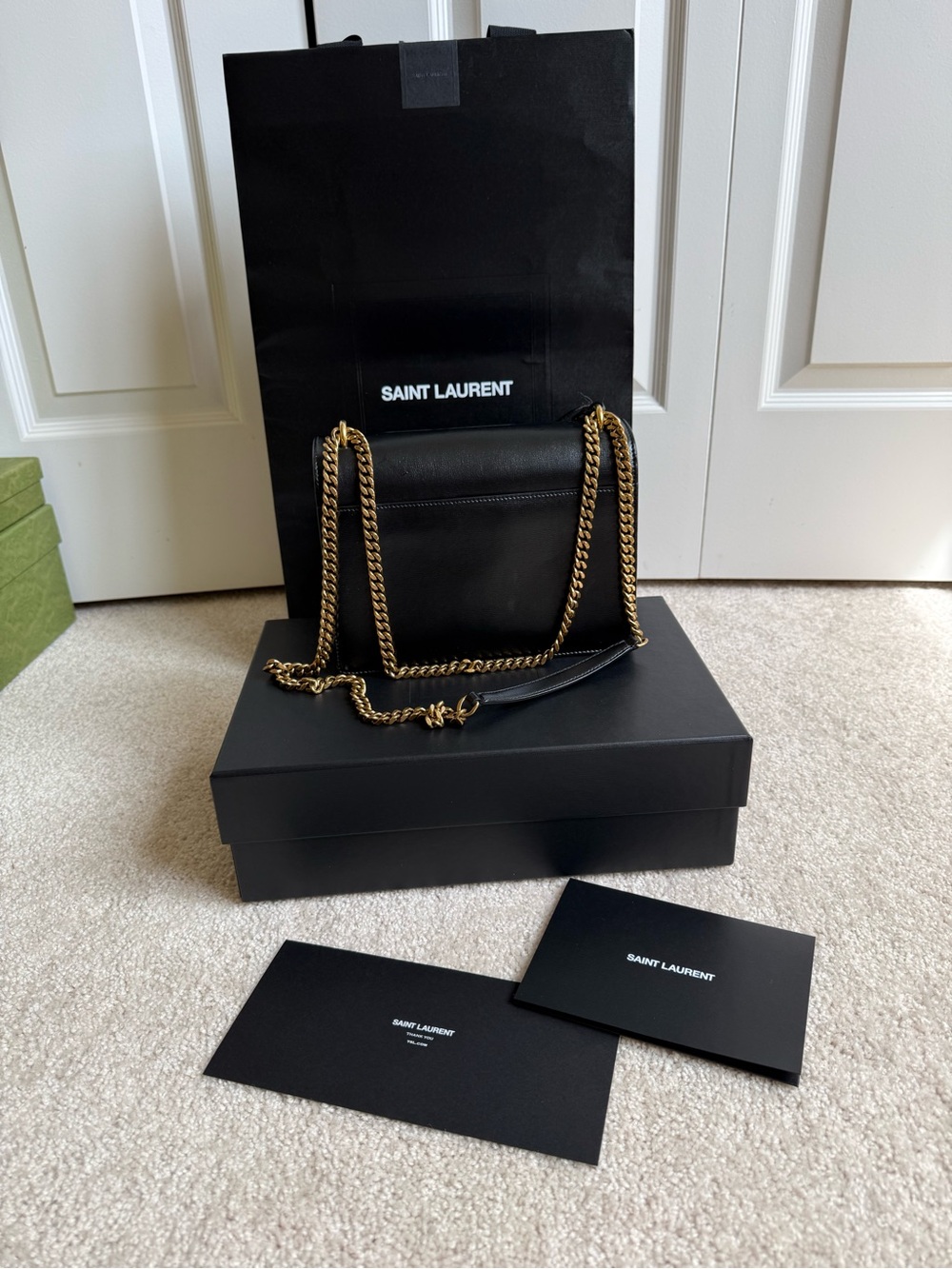 Saint Laurent Black Leather Shoulder Bag with Gold YSL Emblem - Picture 5 of 9